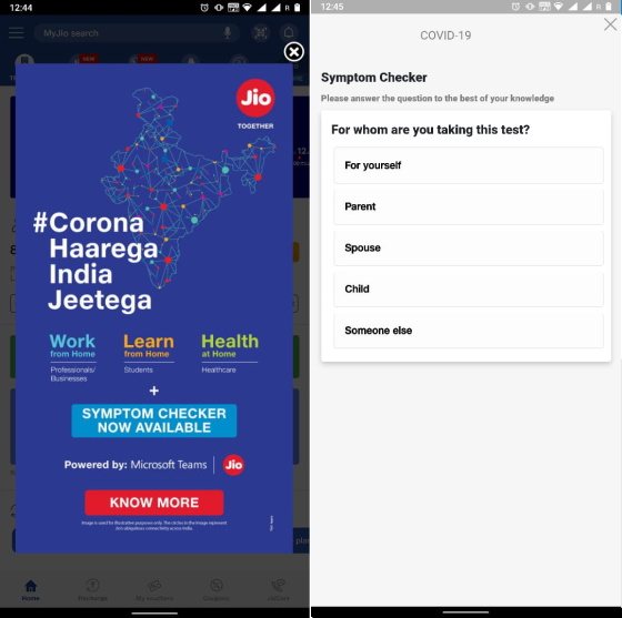 Jio Launches Coronavirus Symptom Checker Tool via MyJio App