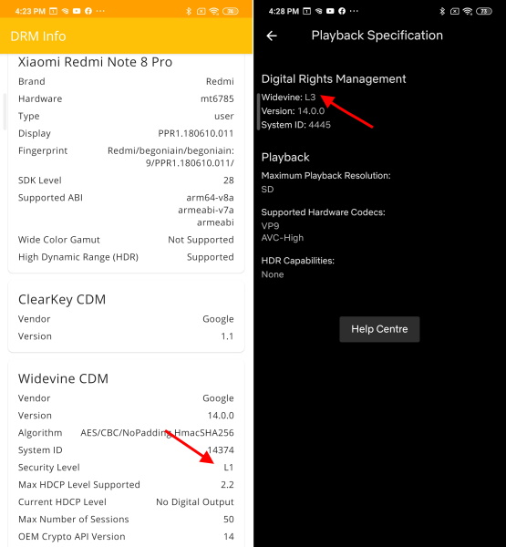 redmi note 8 pro - widevine L1 issue