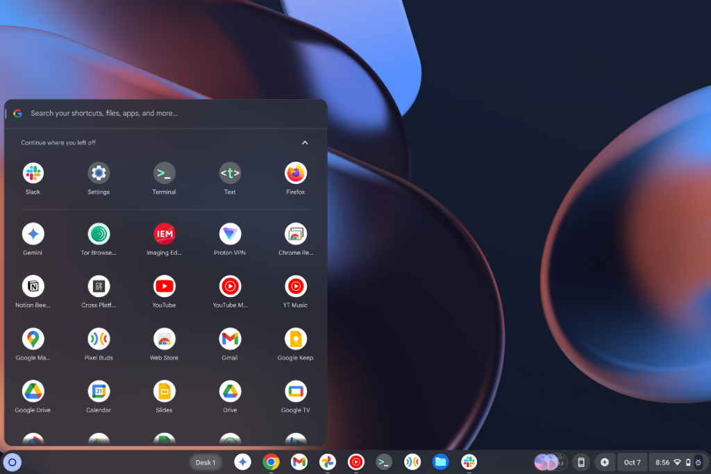 preview of ChromeOS launcher on a chromebook laptop