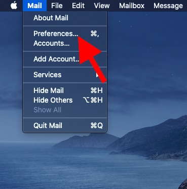 Click on Mail and choose preferences