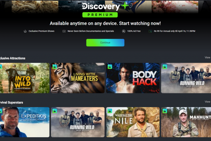 Discovery Plus website