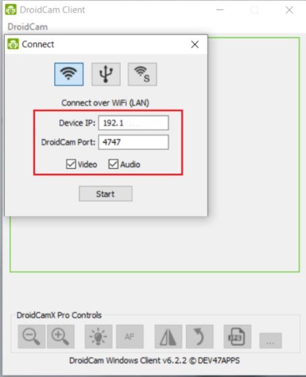 DroidCam connect