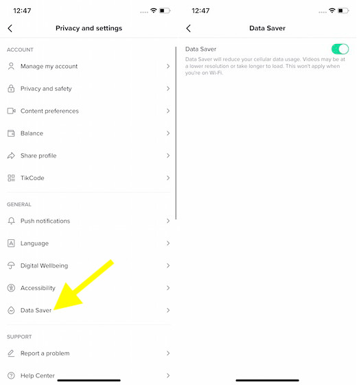 Enable Data Saver in TikTok