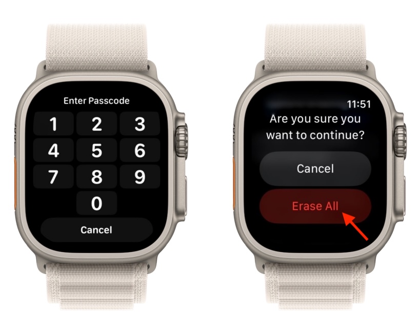 Erase All option to Reset Apple Watch