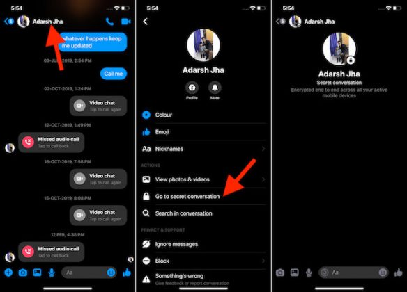 how to find secret conversation on messenger