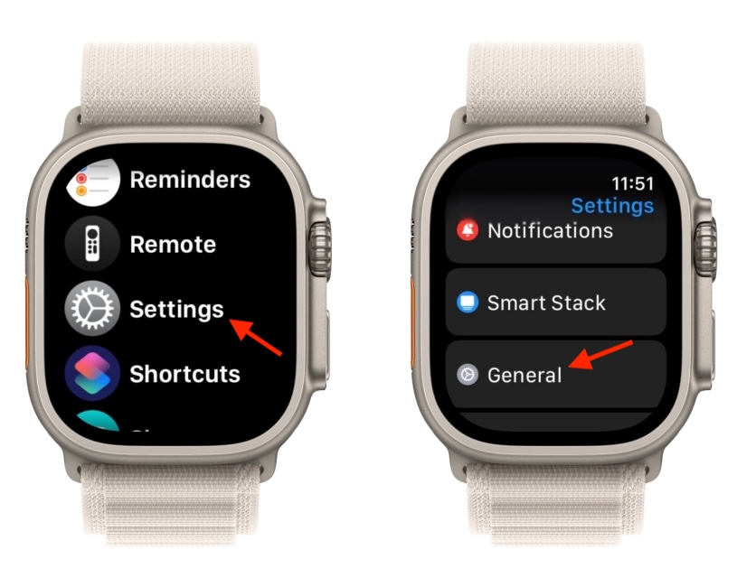 General Section in Apple Watch Settings app