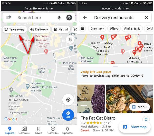 Google Maps Now Highlights Local Restaurants With Delivery and Takeout Options