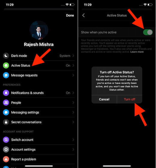 Hide your Active Status on Facebook Messenger