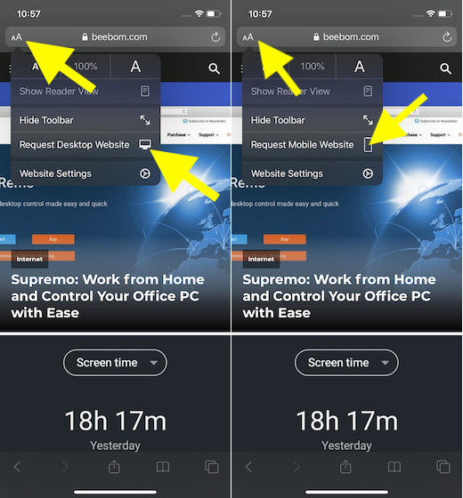 Quickly Switch Between Mobile and Desktop Sites