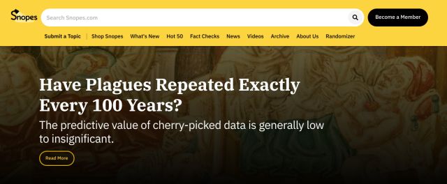 1. Snopes Best Fact-checking Websites