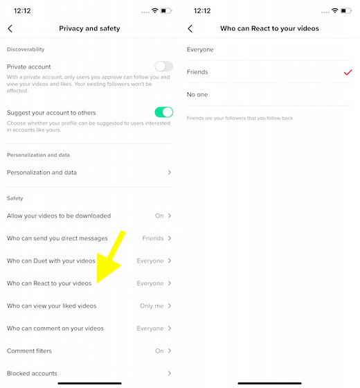 Allow Only Friends to React Your Videos