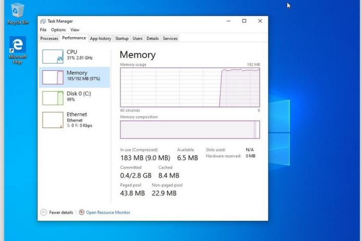 Windows 10 running on 192MB feat.