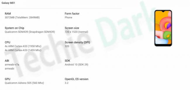 Samsung Galaxy M01 with Android 10 certified by the Wi-Fi Alliance