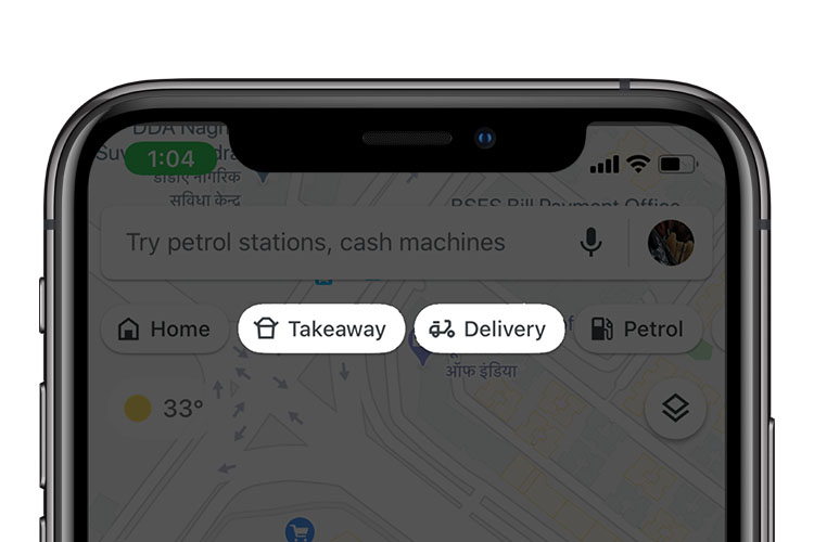 google maps highlighting delivery restaurants