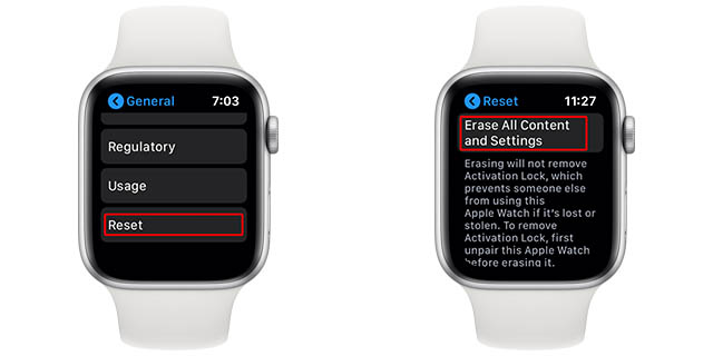 Erase apple watch content and outlet settings