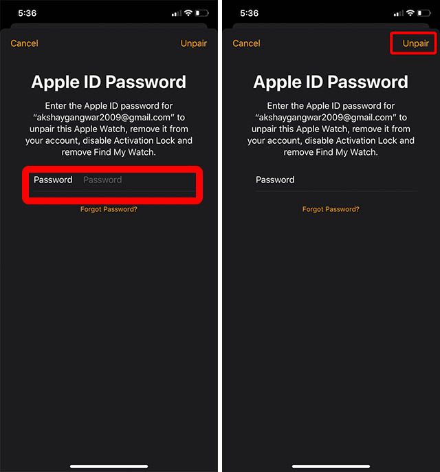 How to change apple online watch password from iphone