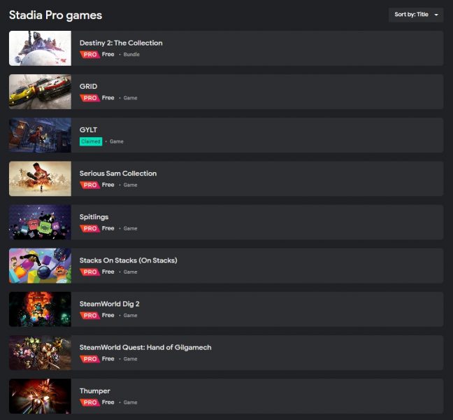 stadia pro games list