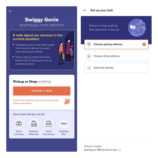 swiggy genie user interface