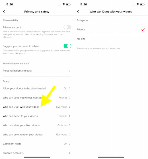 Choose Who Can Duet with Your Videos