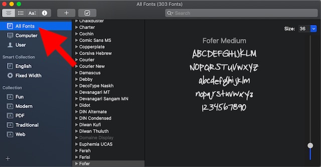 Click on All Fonts filter