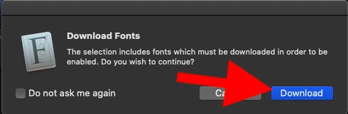 Confirm the downloading of font
