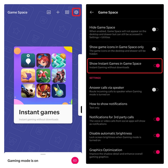 Disable Instant Games in OnePlus Game Space