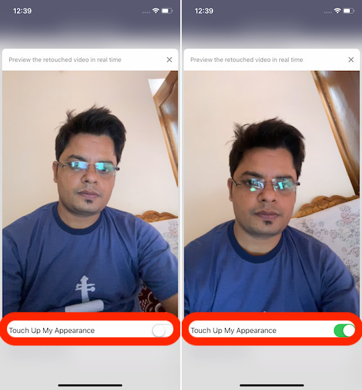 Enable Touch Up My Appearance in Zoom app on iOS