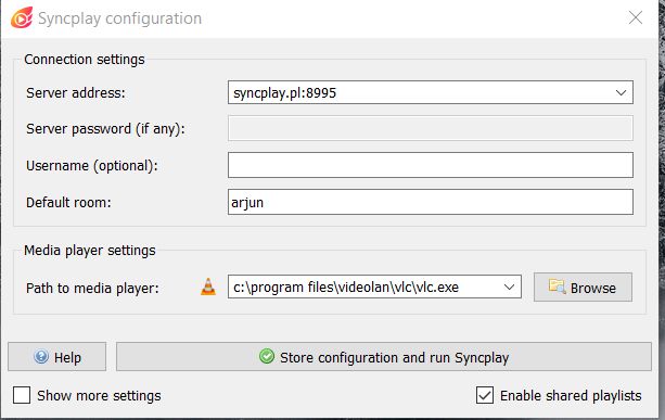 Syncplay configuration settings for watch party