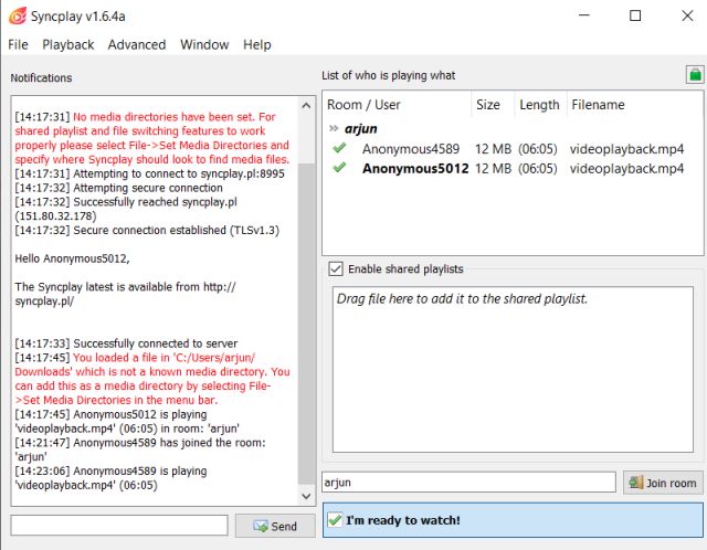 Syncplay watch party connected
