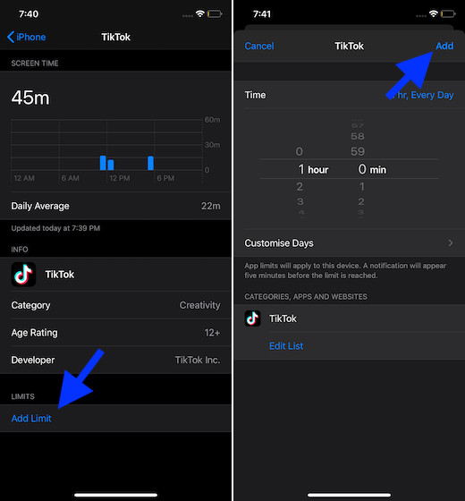 Set time limit for TikTok