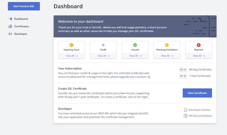 ZeroSSL - Generating SSL certificate 1