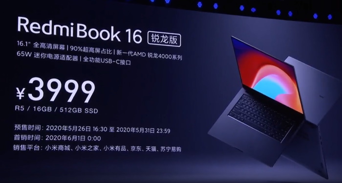 RedmiBook 16 with AMD Ryzen 4000 Series CPU Launched Starting at