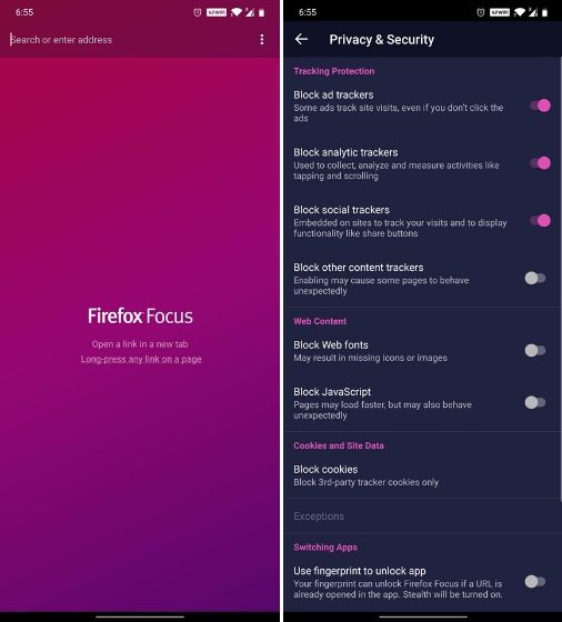 3. Firefox Focus legjobb UC böngésző alternatívák