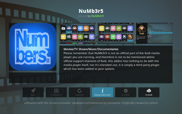 Numbers Kodi add-on