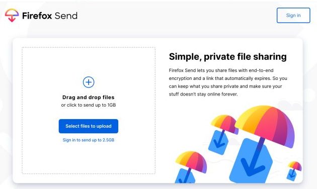 1. Firefox отправляет лучшие альтернативы WeTransfer