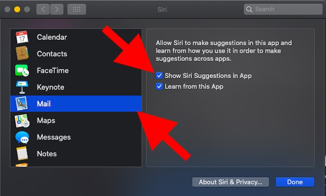 Show Siri Suggestion in Mail