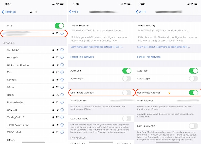 Steps to Mask MAC Address for Wireless Networks on iPhone 2