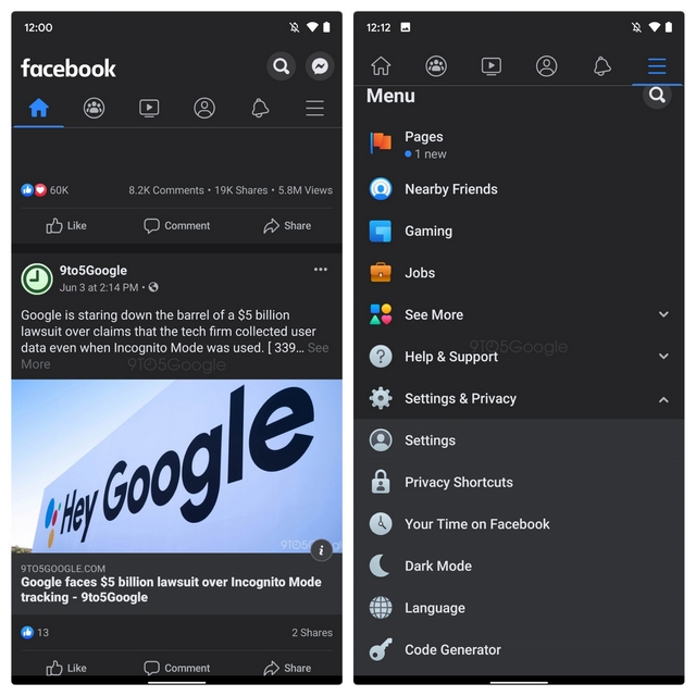 facebook android dark mode