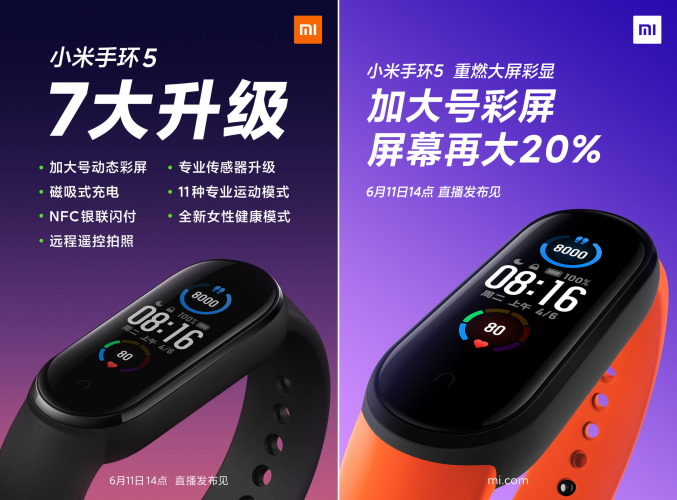 Xiaomi Details Mi Band 5’s New Features; Bigger Display, Magnetic Charging, & More