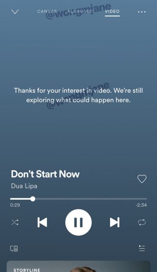 spotify videos - now playing screen