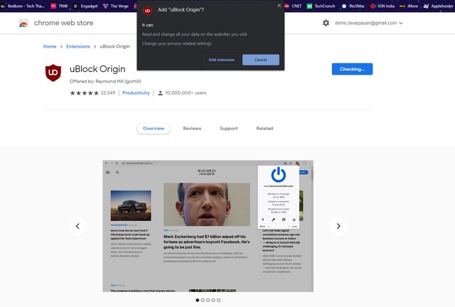 uBlock ext. chrome 1