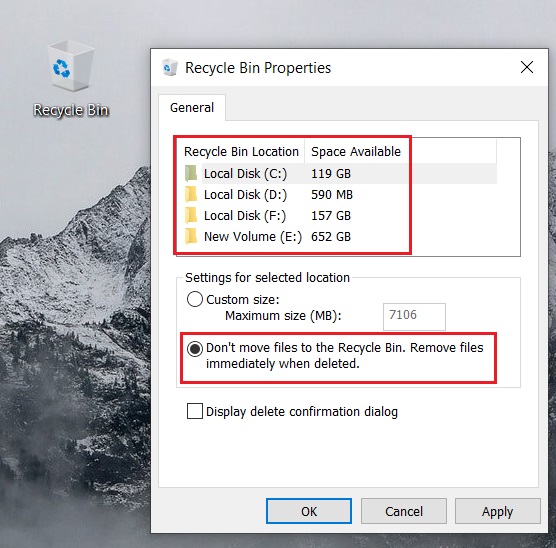 Bypass Recycle Bin and Delete Files Directly on Windows 10