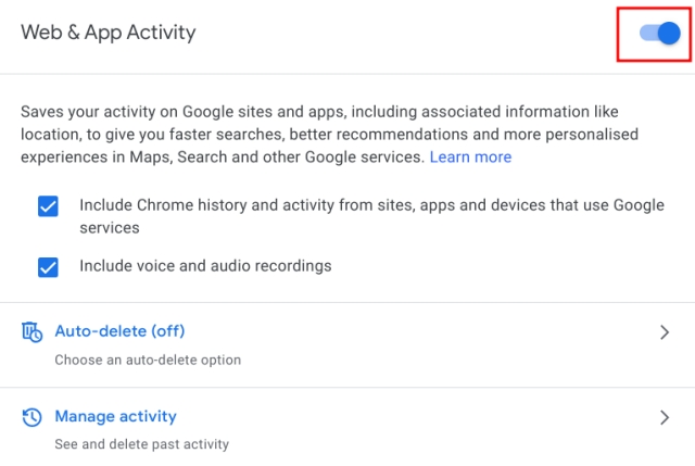 Auto-Delete Web and Location History on Google