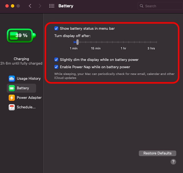 Customize battery preferences in macOS Big Sur