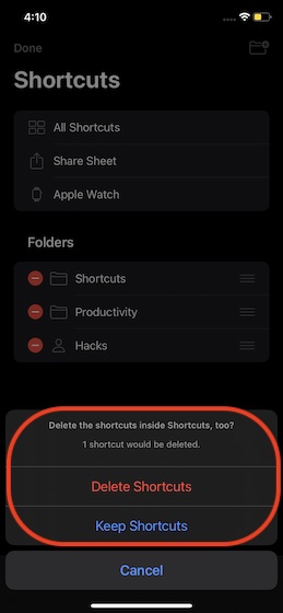 Delete Shortcuts folders