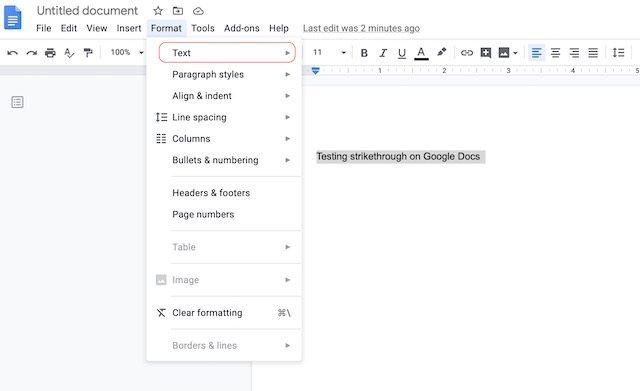 shortcut strikethrough google docs