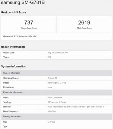 galaxy s20 geekbench 5