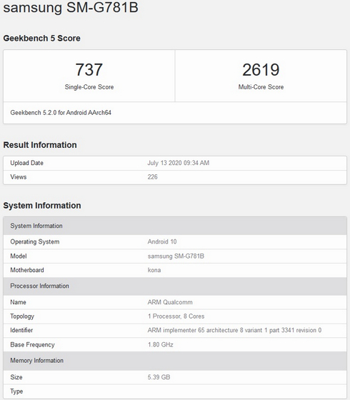 Possible Galaxy S20 Lite With Snapdragon 865 Spotted on Geekbench