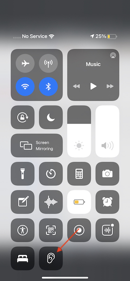 Hearing button in Control Center