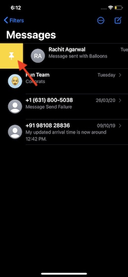 Pin messages in iOS 14